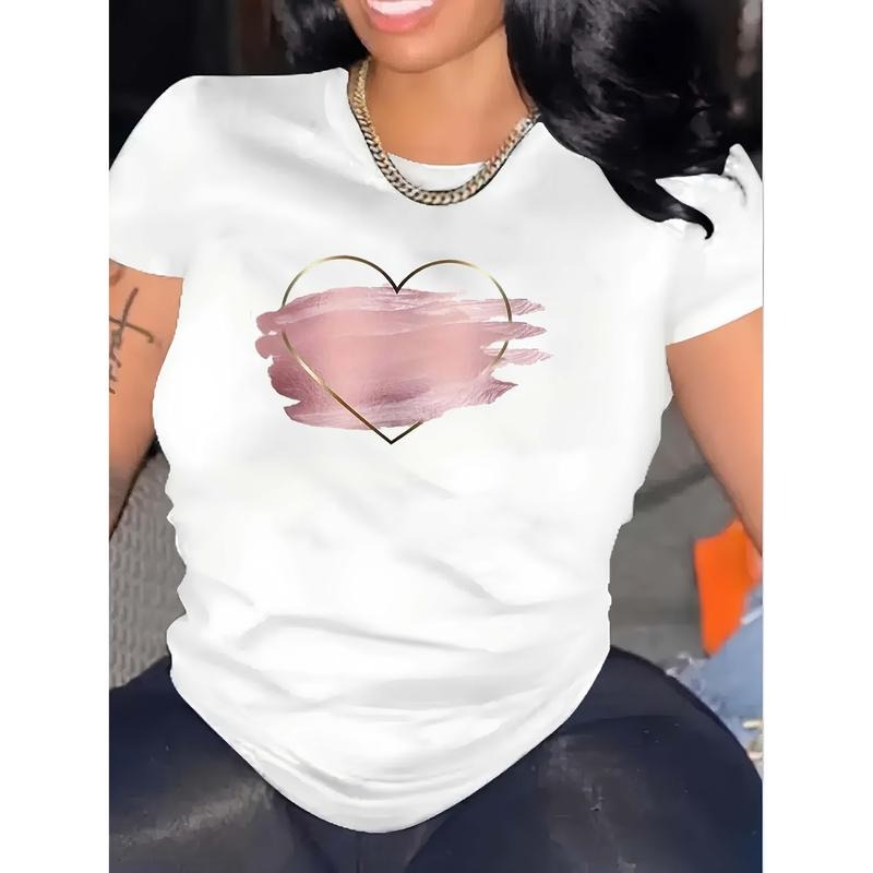 Women's Pure - Cotton White T - shirt: Blush Harmony: Heart & Brushstroke T-Shirt Hoodie, Sweatshirt | PodTeesHub.com