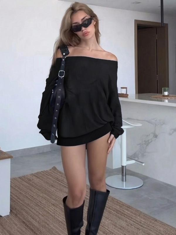 Women's Regular Fit Off-Shoulder Top, Casual Basic Top For Fall & Winter, Women's For Daily Wear T-Shirts, Hoodie, Sweatshirt