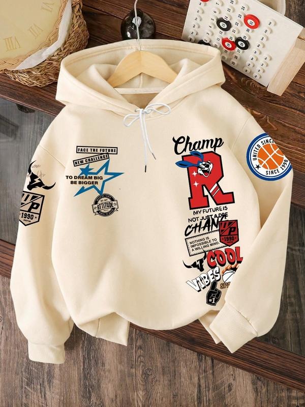Women's Retro Hoodie with "TO DREAM BIG BE BIGGER" and Champion Style Graphics Print, Soft Casual Top, for Street Style...