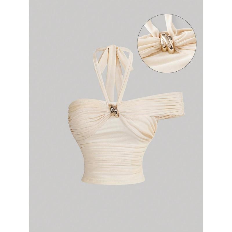 Women's Ruched Halter Top Sleeveless Tie Backless Going Out Summer Crop Tops T-Shirts, Hoodie, Sweatshirt | PodTeesHub.com