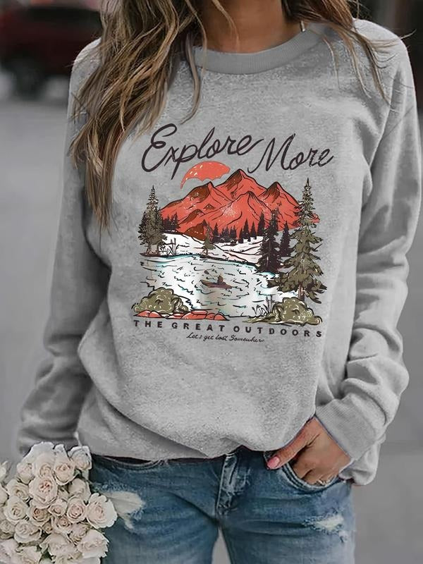 Women's Scenic Letters Graphic Drop Shoulder Sweatshirt, Casual Long Sleeve Round Neck Pullover for Fall & Winter,...