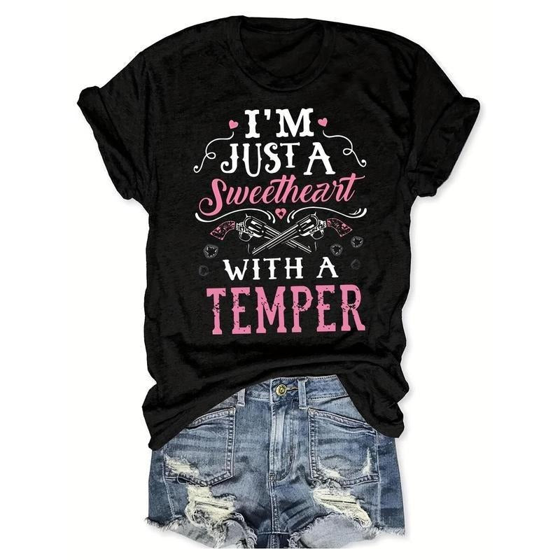 Women's Short - sleeved Round Neck T - Shirt with Letter Western - style Print Hoodie, Sweatshirt | PodTeesHub.com