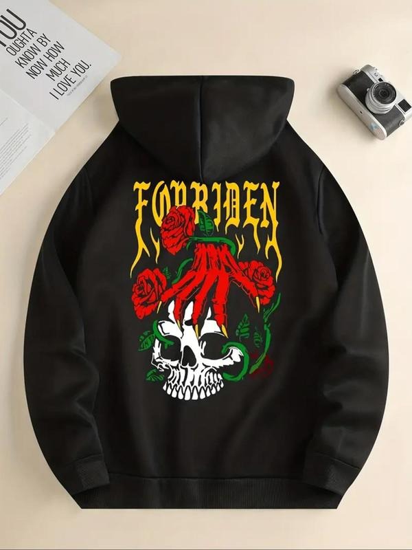 Women's Skull & Rose Print Hoodie, 1 Count Casual Letter Print Hooded Sweatshirt for Daily Holiday Outdoor Wear, Ladies...