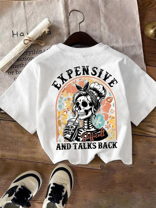 Women's Skull Print Regular Fit Short Sleeve T-shirt, Preppy Stylish Top for Summer, Going Out Outfit, Tops for Daily...