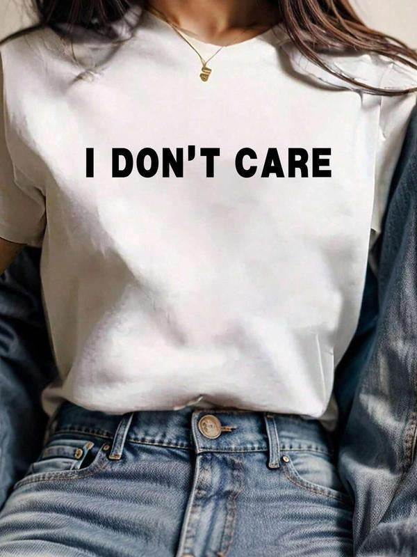Women's Slogan Print Round Neck Graphic Tee, Vintage Trendy Casual Short Sleeve T-shirt for Daily Wear, Ladies Summer...