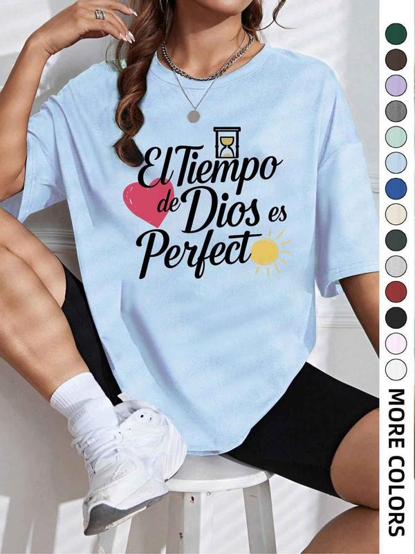 Women's Slogan Print Round Neck Tee, Fashion Casual Crew Neck T-Shirt for Daily Holiday Vacation Outdoor Wear, Ladies...