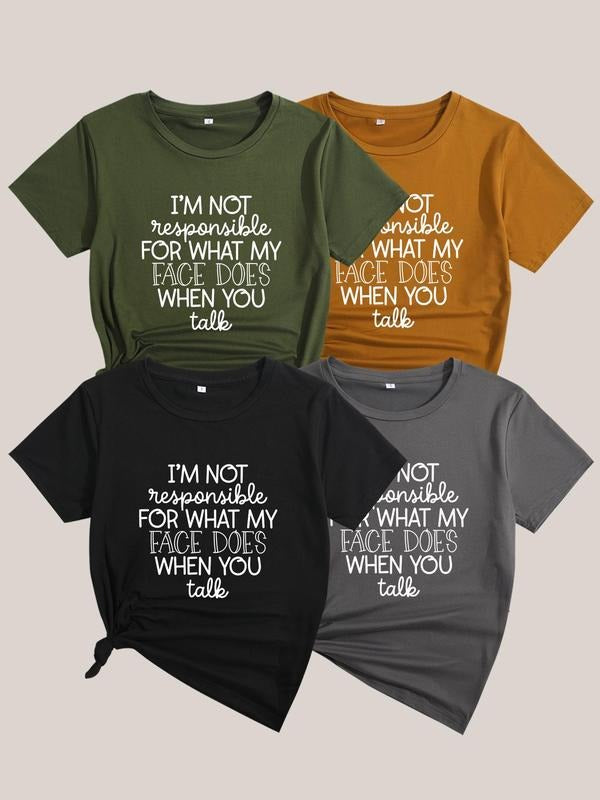 Women's Slogan Print Round Neck Tee, Fashion Casual Short Sleeve T-shirt for Daily Wear, Ladies Summer Clothes Hoodie,...
