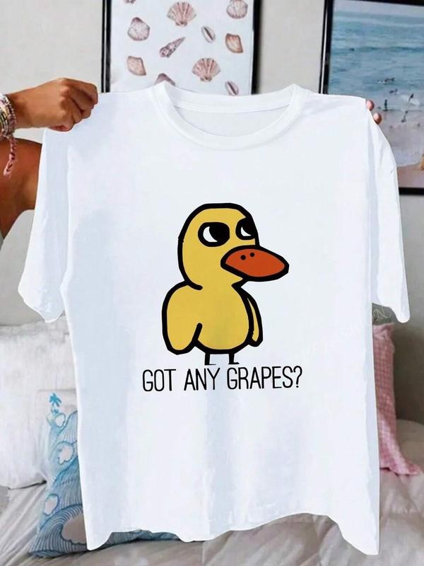 Women's Small Yellow Duck Print Regular Fit Round Neck T-shirt, Casual Basic Short Sleeve Top for Daily Wear, Ladies...