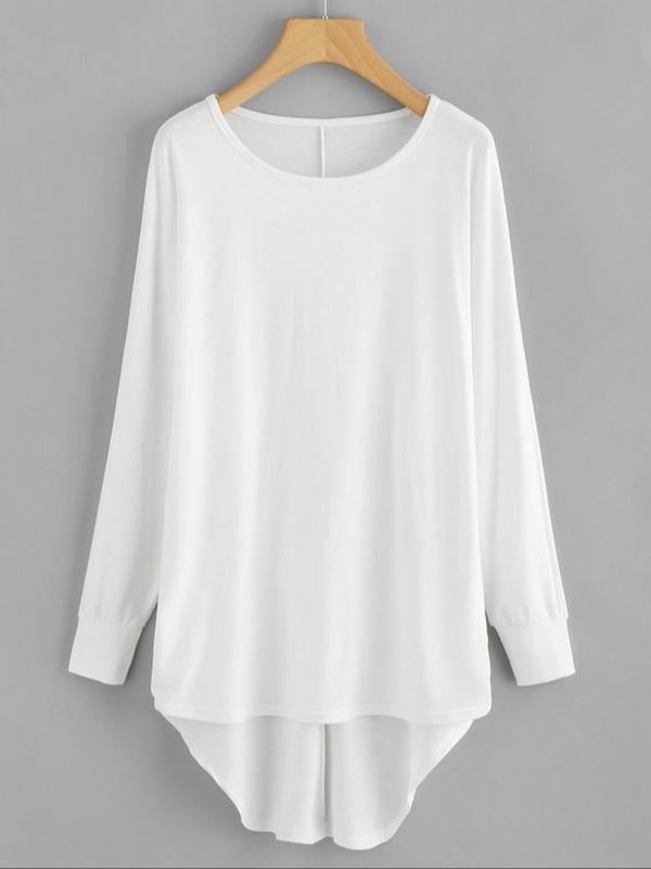 Women's Solid Round Neck Long Sleeve Tee, Asymmetrical High Low Hem T-Shirt, Casual Crew Neck Tee Shirts for Spring &...