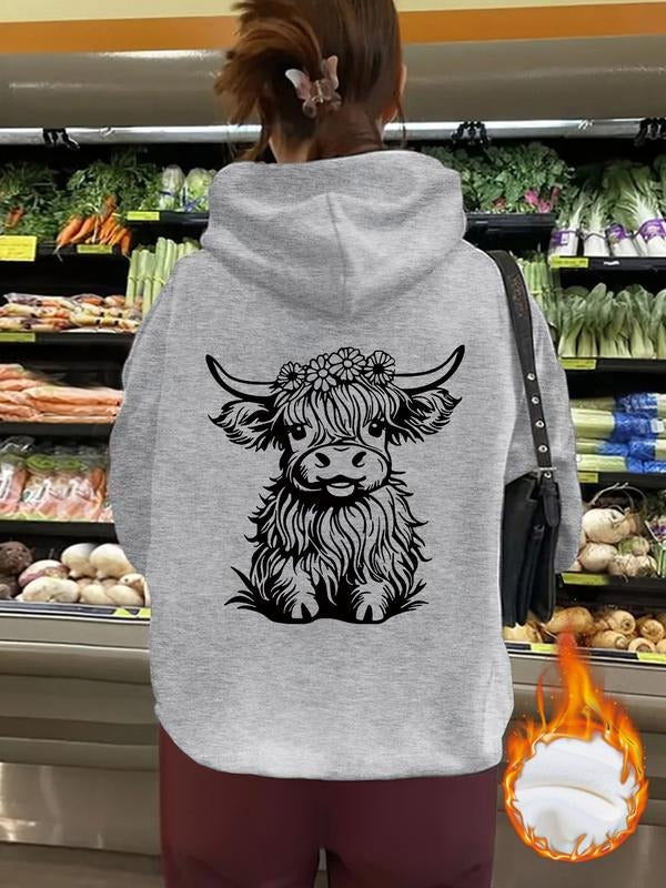 Women's Sport Hoodie Cow Print Fall Winter Warm Base Layer, Long Sleeve Pullover, Casual Loose Fit, Running Outdoor Home...