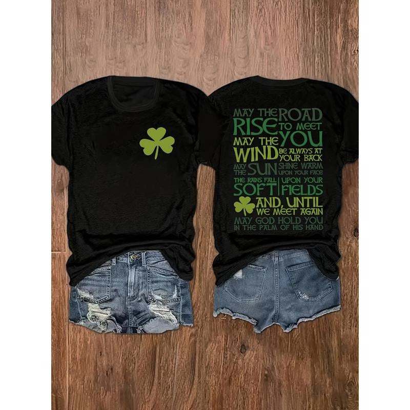 Women's St. Patrick's Day Crew Neck T-Shirt, Traditional Irish Blessing Print, Soft Polyester Blend, Stretchy,...