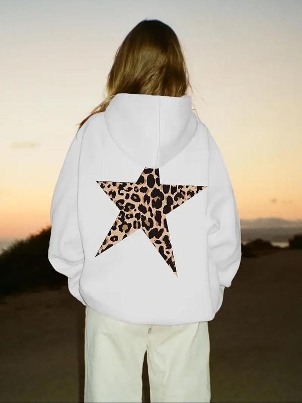 Women's Star Print Hoodie, Fashion Casual Leopard Print Star Pattern Hooded Sweatshirt for Daily Holiday Outdoor Wear,...