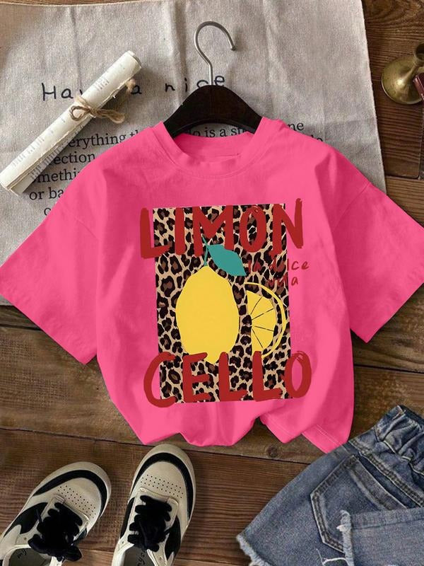 Women's Summer Casual Leopard Print & Letter Graphic Short Sleeve T-Shirt, Casual & Trendy Tops for Summer, Vacation...