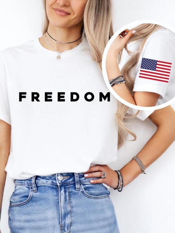 Women's Summer Casual Short Sleeve Top, Fitted Letter Pattern Fabric, Moderate Thinness, Perfect for Daily Wear & Outdoor...