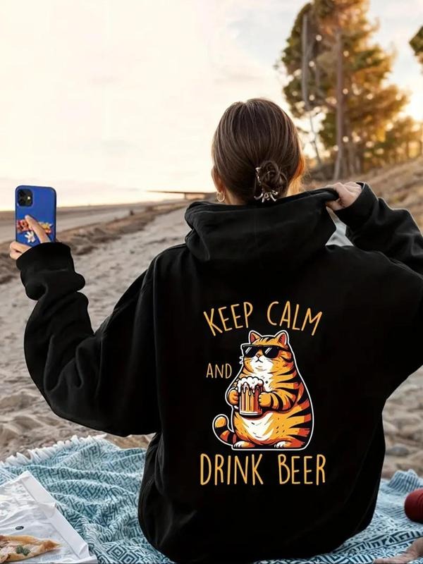 Women's Tiger & Letter Print Drawstring Hoodie, Casual Long Sleeve Hooded Sweatshirt for Fall & Winter, Women's Clothes...