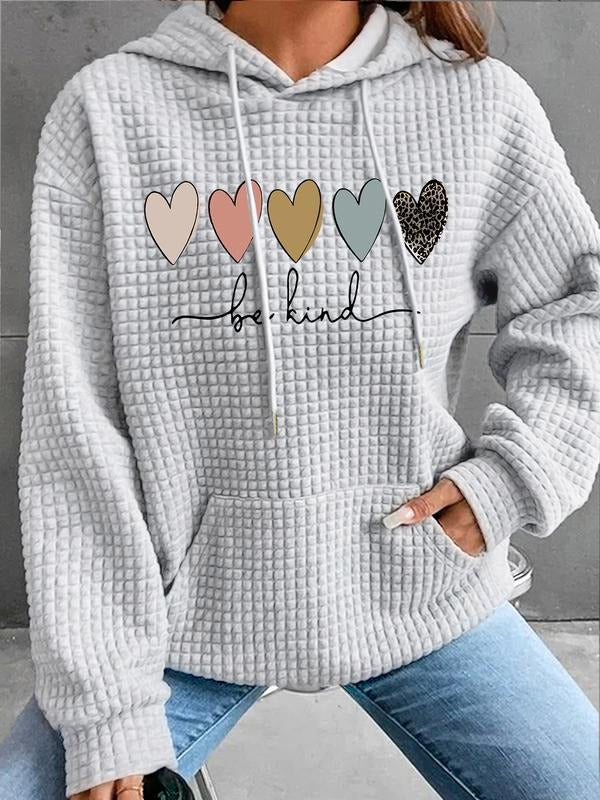 Women's Trendy Hooded Sweatshirt Heart Pattern Long Sleeve Pullover, Fall & Winter Casual Top, Comfortable Warm Clothing,...