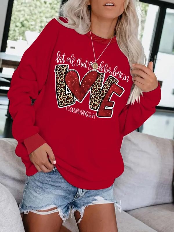 Women's Valentine's Day Print Casual Round Neck Sweatshirt, Soft Pullover, Fall & Winter Essential, Comfortable Fabric...