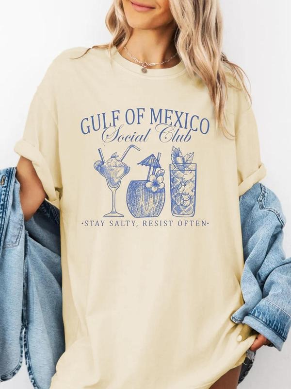 Women's Vintage Graphic Round Neck Tee, Casual Retro Letter Print Short Sleeve T-shirt for Daily Wear, Ladies Clothes for...