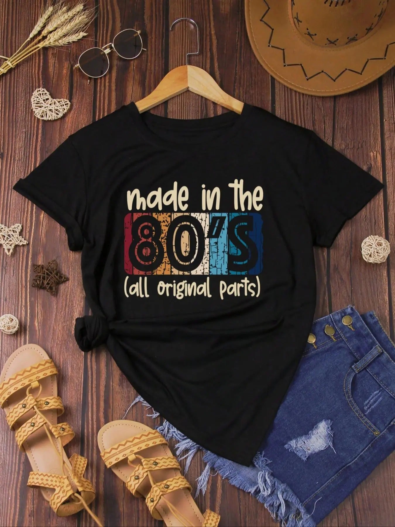 Women's Vintage Letter Graphic Print Round Neck Tee, Casual Fashion Short Sleeve T-Shirt for Summer, Women's Top for...