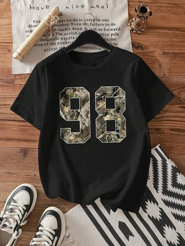 Women's Vintage Los Angeles California Print T-Shirt, Short Sleeve Round Neck Casual Summer Top, Regular Fit Knit...