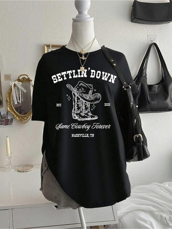 Women's Vintage Western Style T-Shirt, Comfortable Fabric with Nashville Design, Casual Wear for Concerts, Parties, All...