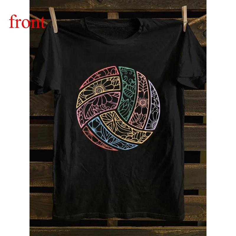 Women's Volleyball & Letter Print Round Neck Tee, Fashion Casual Crew Neck T-shirt for Daily Holiday Vacation Outdoor...