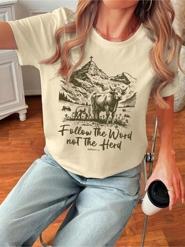 Women's Western Style Christian "Follow His Words, Not The Crowd" Graphic Short Sleeve Casual T-Shirt For Women Hoodie,...