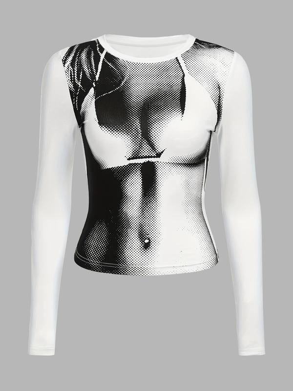 Women's Y2K Long Sleeve Top, Polka Dot Pattern, Slim-Fit Design, Thin Fabric, Perfect for Fall Season, Casual Fashion...