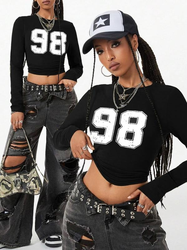 Women's Y2K Style Casual Knit Long Sleeve T-Shirt, Soft Fabric Tight-Fitting Slim Fit Top, Perfect for Spring & Fall,...