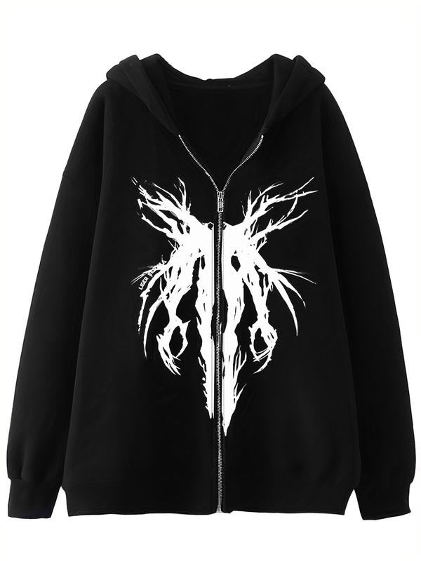 Women's Y2K style hooded sweatshirt, casual long sleeved zipper sweatshirt, printed with patterns, Spring and Autumn...