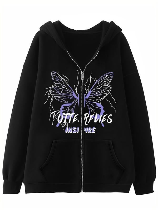 Women's Y2K style hoodie, casual long sleeved zipper sweatshirt, printed with pattern letters, Spring and Autumn fashion...
