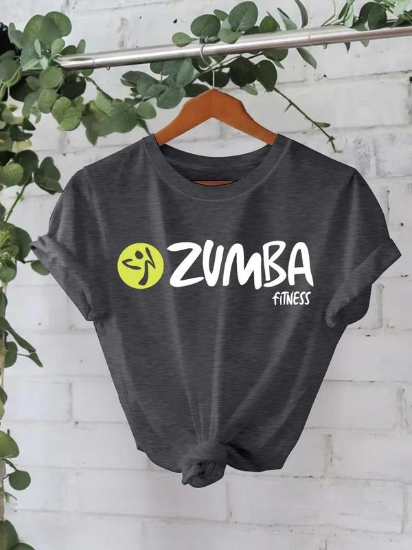 Women's Zumba Round Neck Graphic Tee, Fashion Casual Short Sleeve T-shirt for Daily Wear, Ladies Summer Clothes, Top...