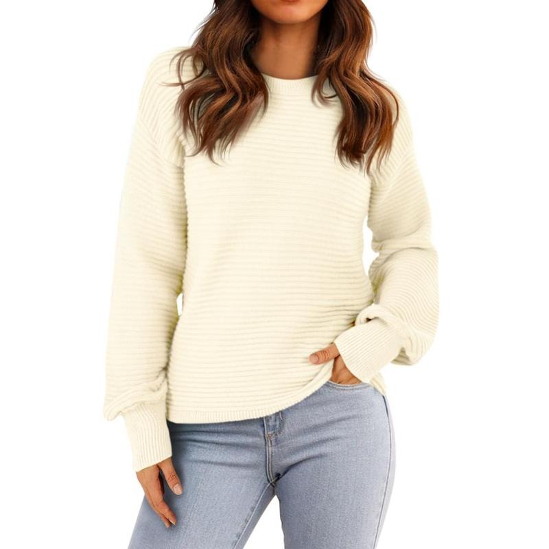 Womens Oversized Puff Sleeve Sweaters Crew Neck Casual Loose Ribbed Knit Pullover Jumper Tops, Khaki, X-Large T-Shirts,...
