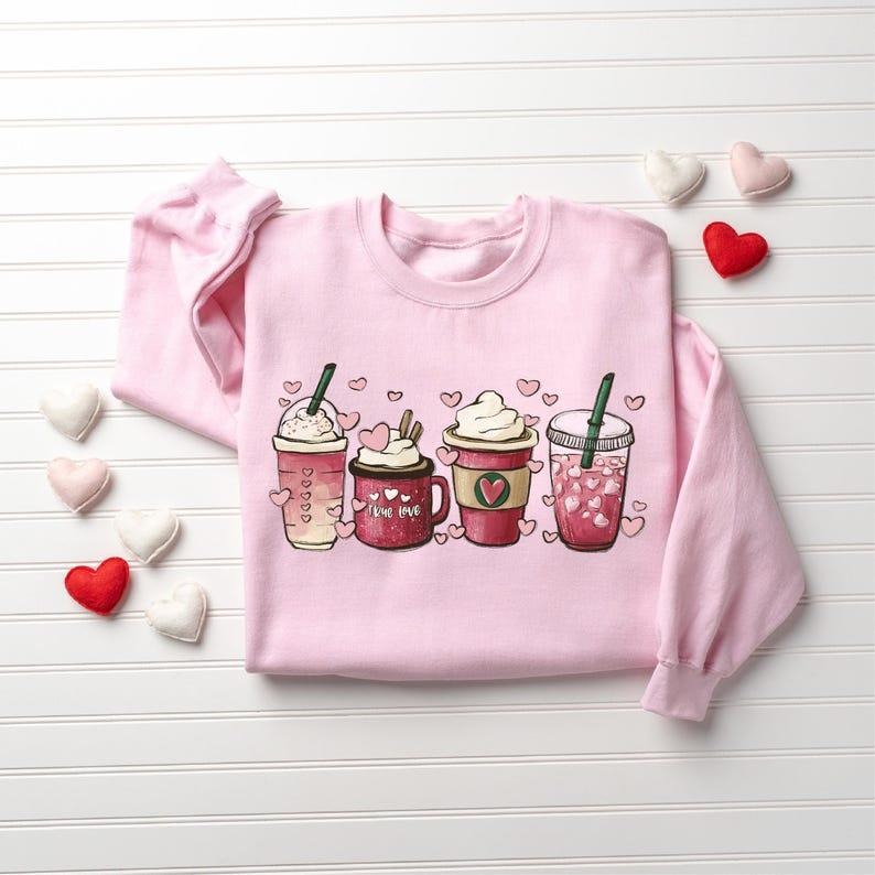 Womens Valentines Day Sweatshirt, Valentine Coffee Sweatshirt, Womens Valentines Day Sweater, Valentines Day Shirt,...
