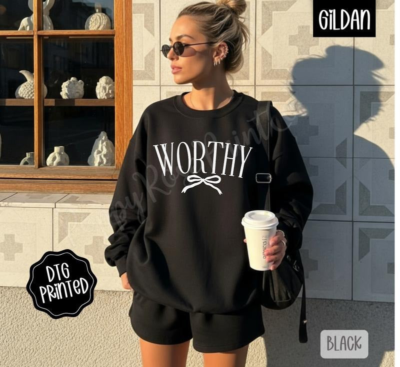 Worthy Sweatshirt, Trendy Women's Religious Sweater T-Shirts, Hoodie | PodTeesHub.com