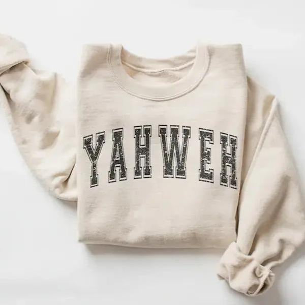 YAHWEH casual long sleeve crewneck sweatshirt with Christian letter print, perfect religious gift for women and men,...