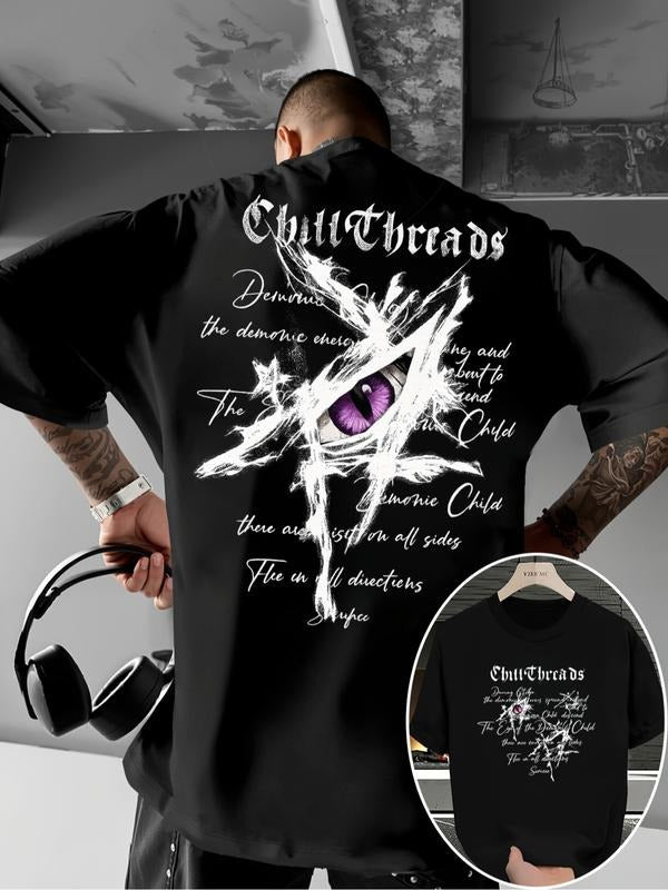 YZEE MC Men's Oversized Gothic Demonic Eye Graphic T-Shirt