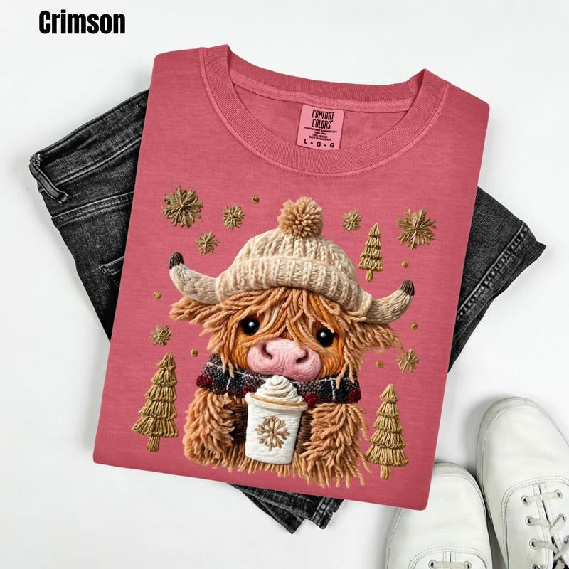 Yarn Highland Cow Scene Comfort Colors T-Shirt 'SBSNLB' Hoodie, Sweatshirt | PodTeesHub.com
