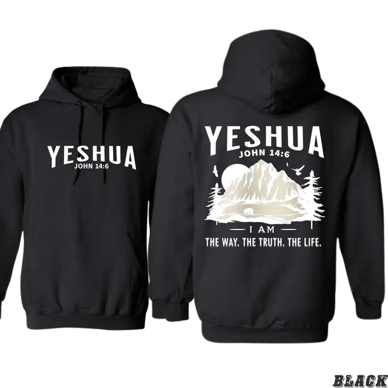 Yeshua Hoodie with Inspirational Scripture Design and Mountains, Faith-Based Graphic for Men and Women - Sweaters,...