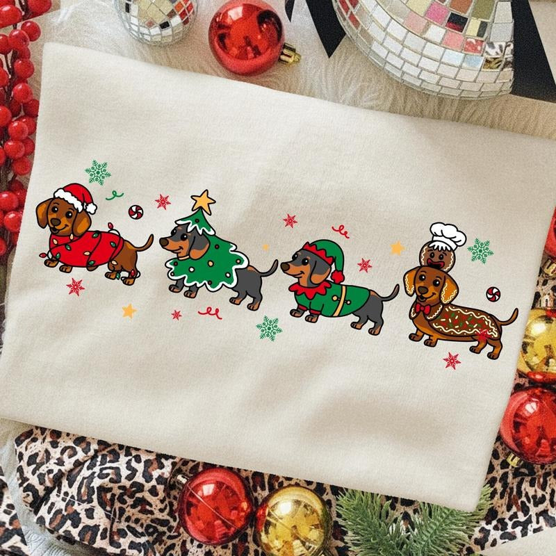 Youth and Adults Funny Christmas Dachshund Dog Sweatshirt, Cute Puppies, Christmas Holiday Pet Sweater, Dog Lover Shirt...