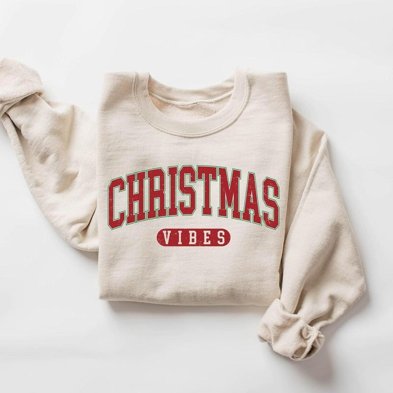 Youth and Adults Retro Christmas Vibes Sweatshirt, Womens Christmas Sweatshirt, Holiday Sweater, Cute Christmas...