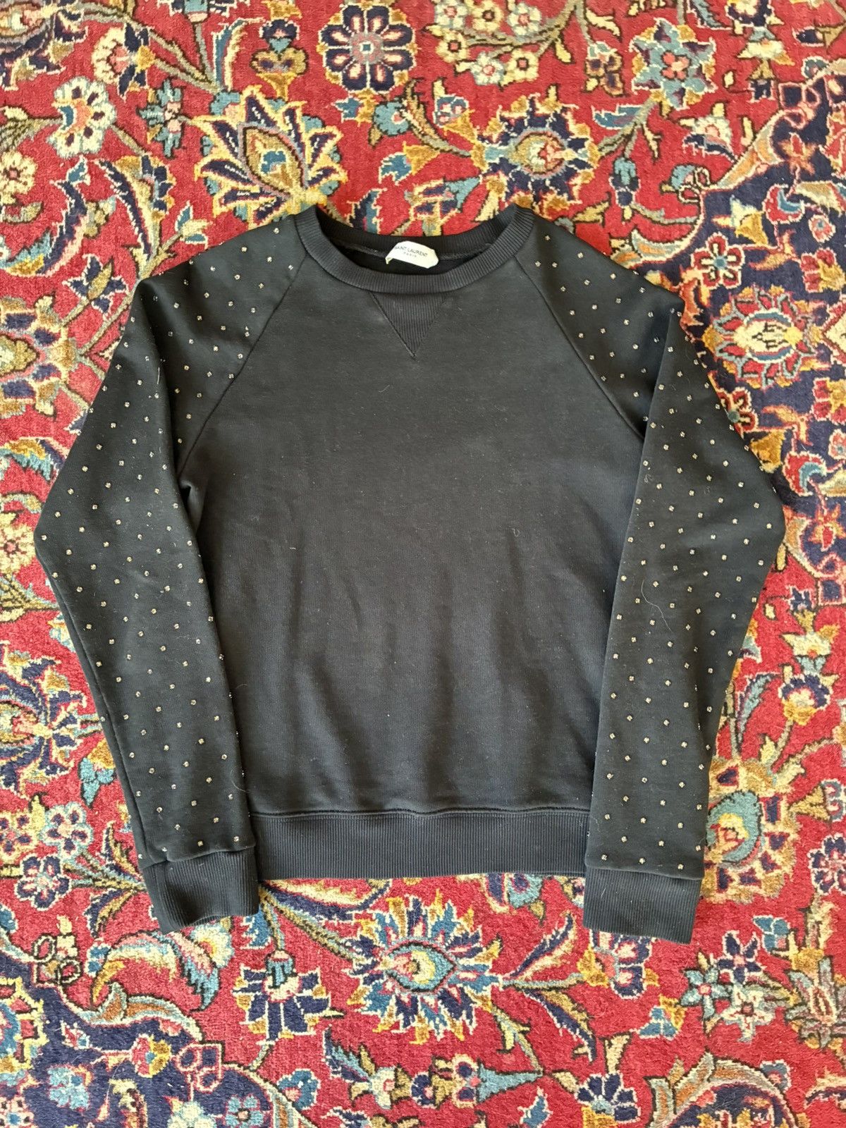 Laurent Paris Saint Laurent Ss15 Studded Sleeve Crewneck T-Shirts, Hoodie, Sweatshirt | PodTeesHub.com