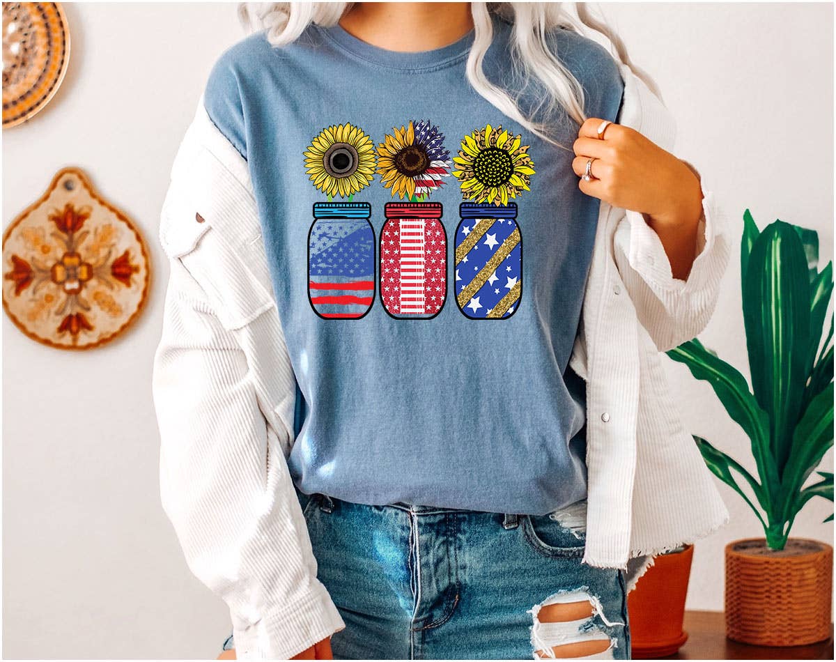 Mason Jar Sunflower -  USA Fun July 4th Patriotic T-Shirt Hoodie, Sweatshirt | PodTeesHub.com