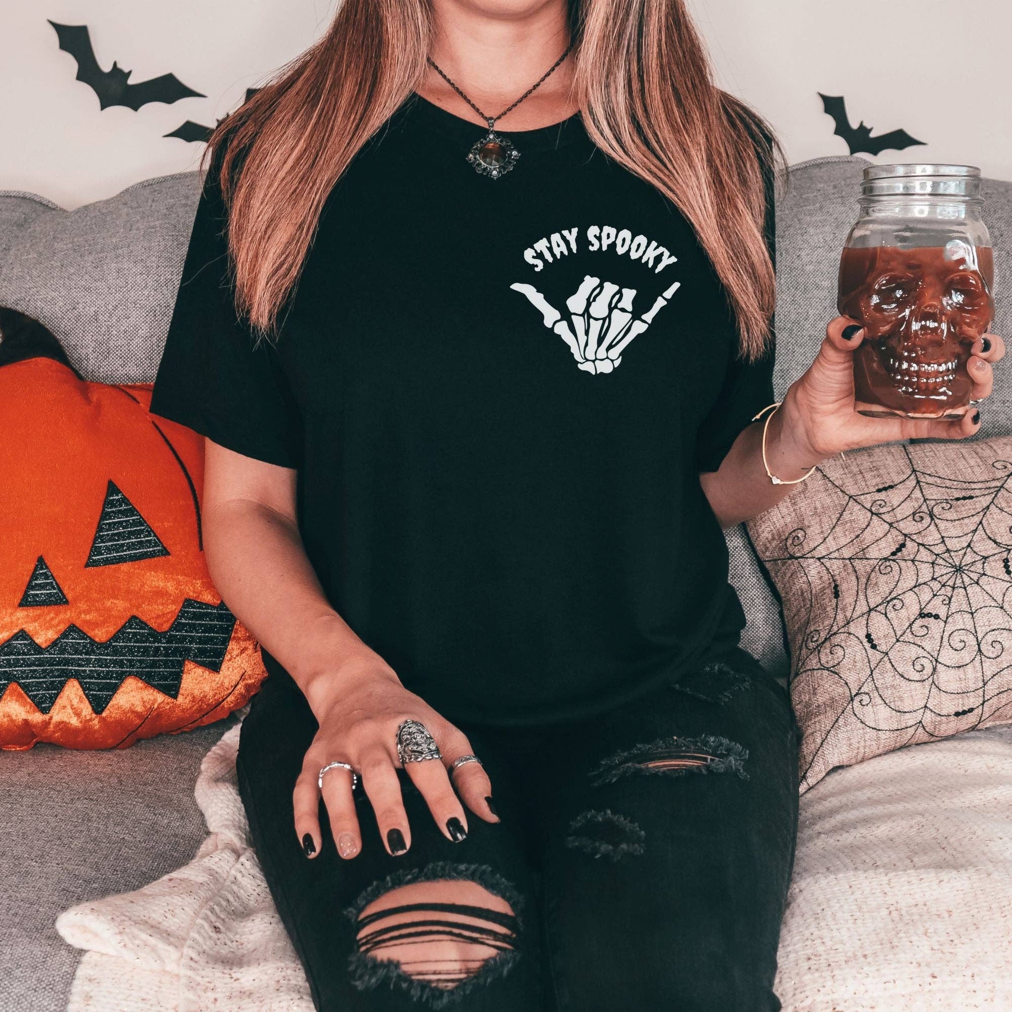 Stay Spooky - Funny Skeleton Tshirt For Halloween *Unisex Fit*197 Hoodie, Sweatshirt | PodTeesHub.com