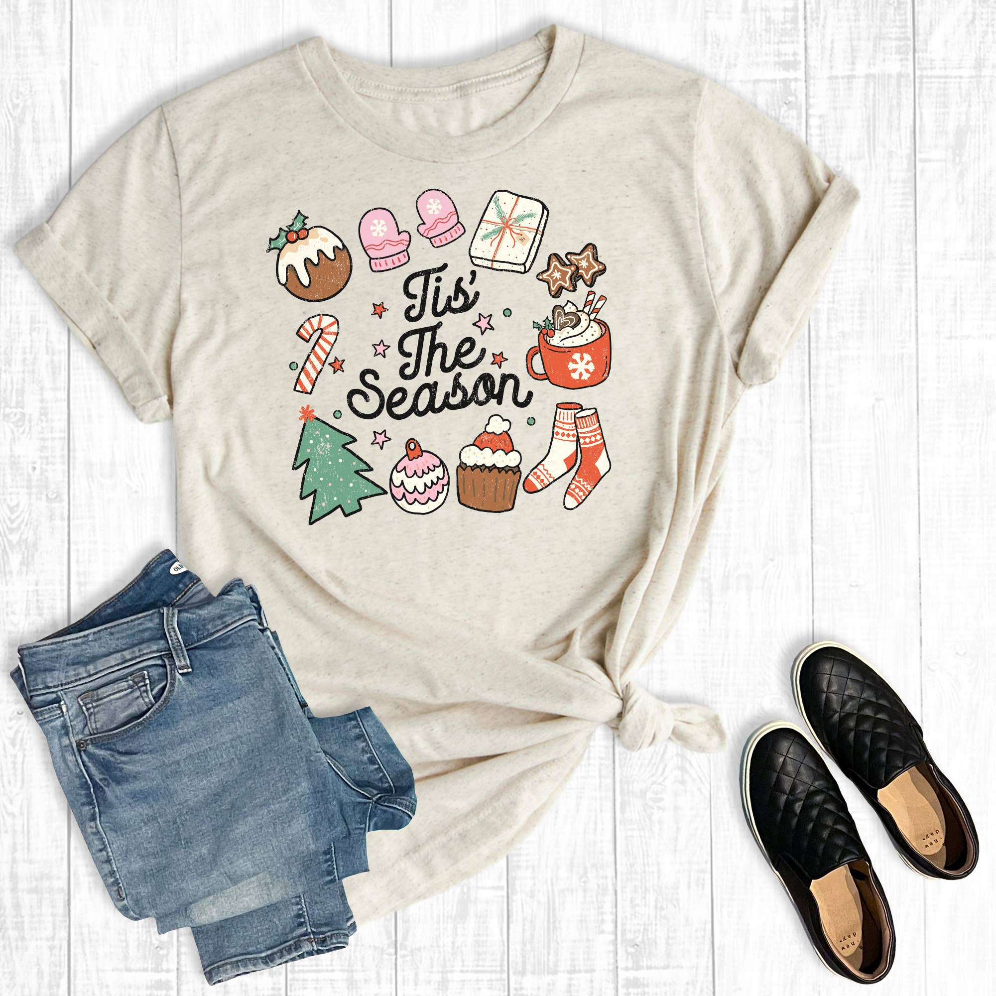 Retro Christmas Tis the Season Graphic Tee Hoodie, Sweatshirt | PodTeesHub.com
