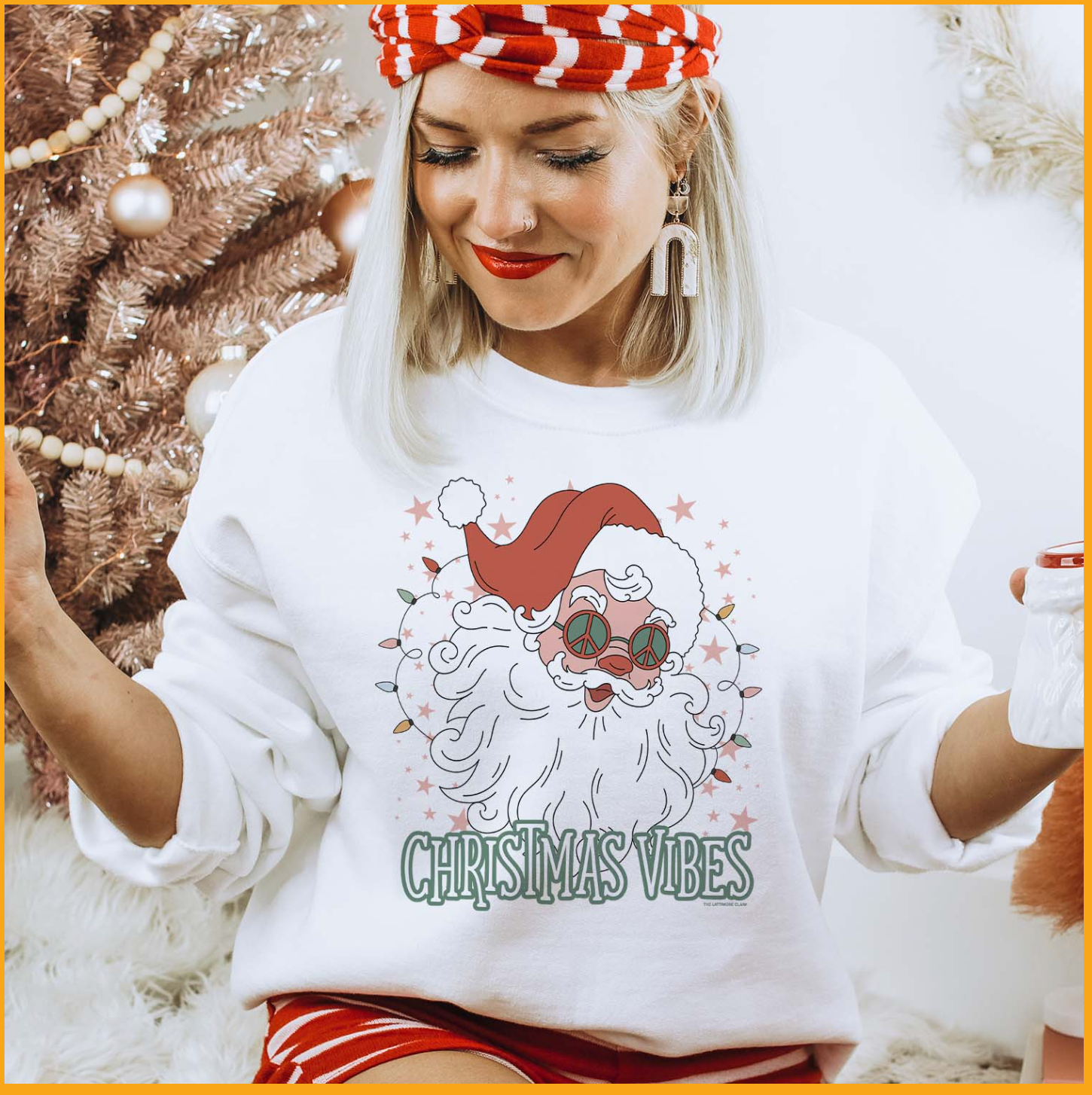Christmas Vibes Santa with Peace Glasses Holiday Sweatshirt T-Shirts, Hoodie | PodTeesHub.com