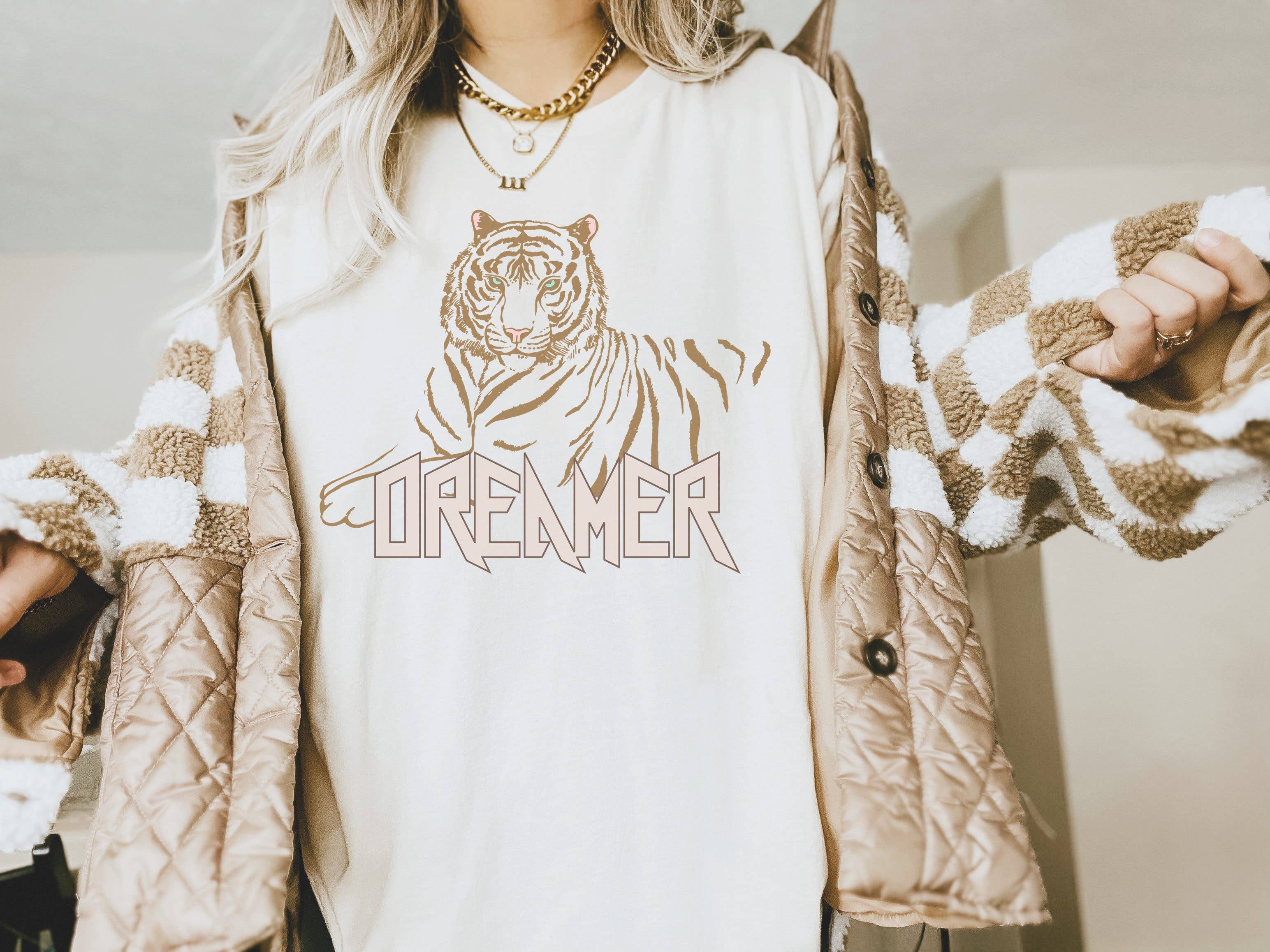 Retro Dreamer Tiger Tee | Retro Boho Tshirt Hoodie, Sweatshirt | PodTeesHub.com