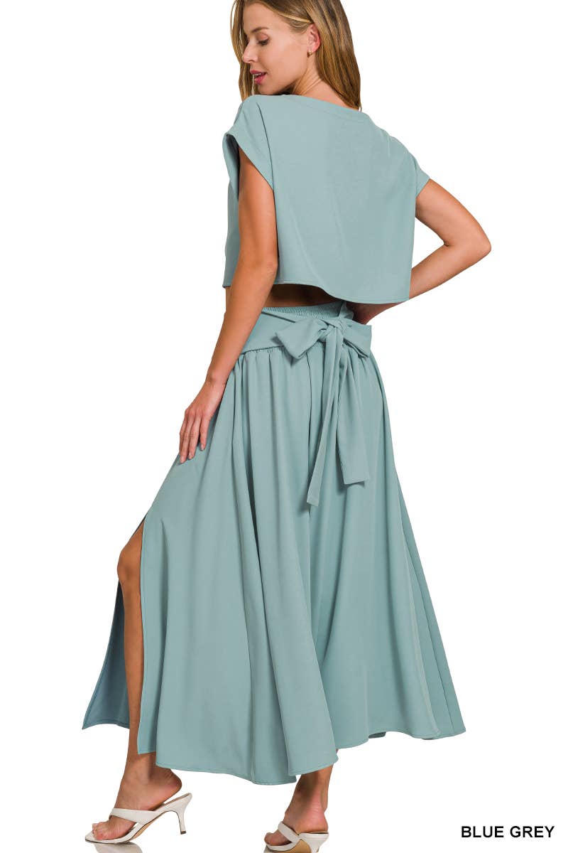 .SI-27896 Heavy Woven Span Crop Tee & Skirt 2 Pc Set Hoodie, Sweatshirt | PodTeesHub.com