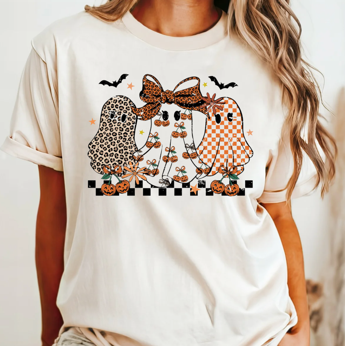 Leopard Pumpkin Ghost Comfort Color Tee Hoodie, Sweatshirt | PodTeesHub.com