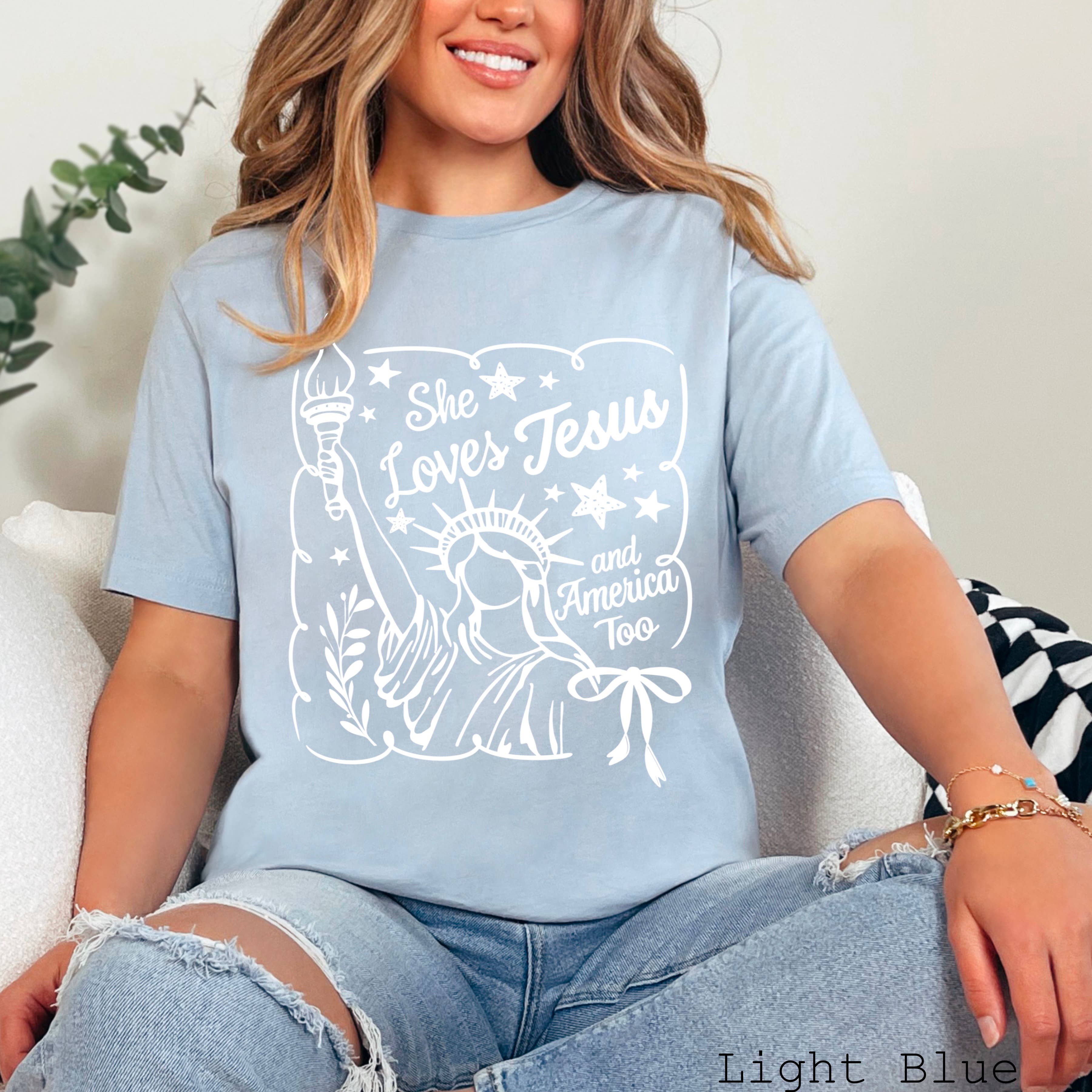 July 4th Graphic Tee | She Love Jesus | Bella Canvas Hoodie, Sweatshirt | PodTeesHub.com